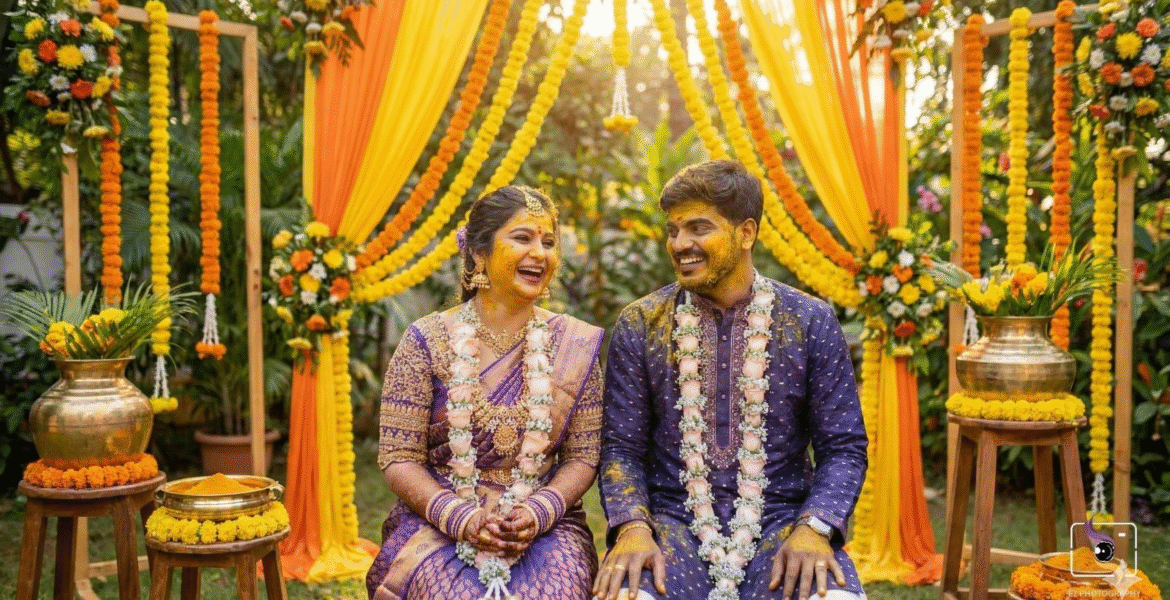 Complete haldi ceremony photoshoot guide with expert tips, pose ideas, decoration tips, and budgeting advice. Create stunning golden memories in 2025.